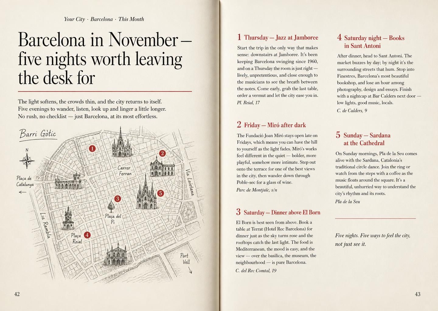 Interior spread: Your City — five November nights in Barcelona